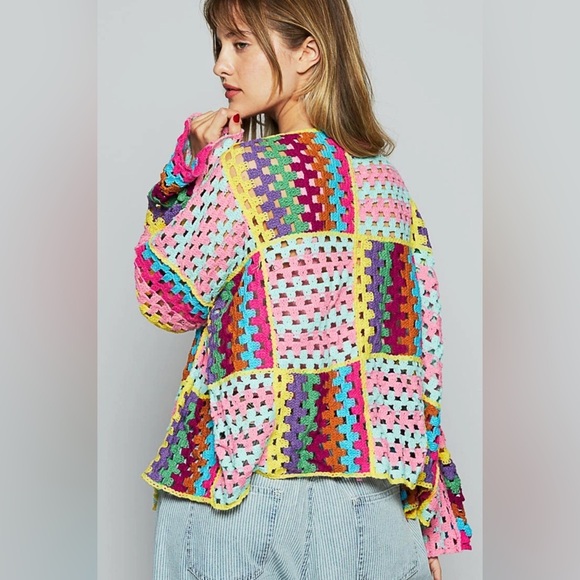 POL One Size Multicolor Crochet Women's Cardigan - Picture 3 of 3